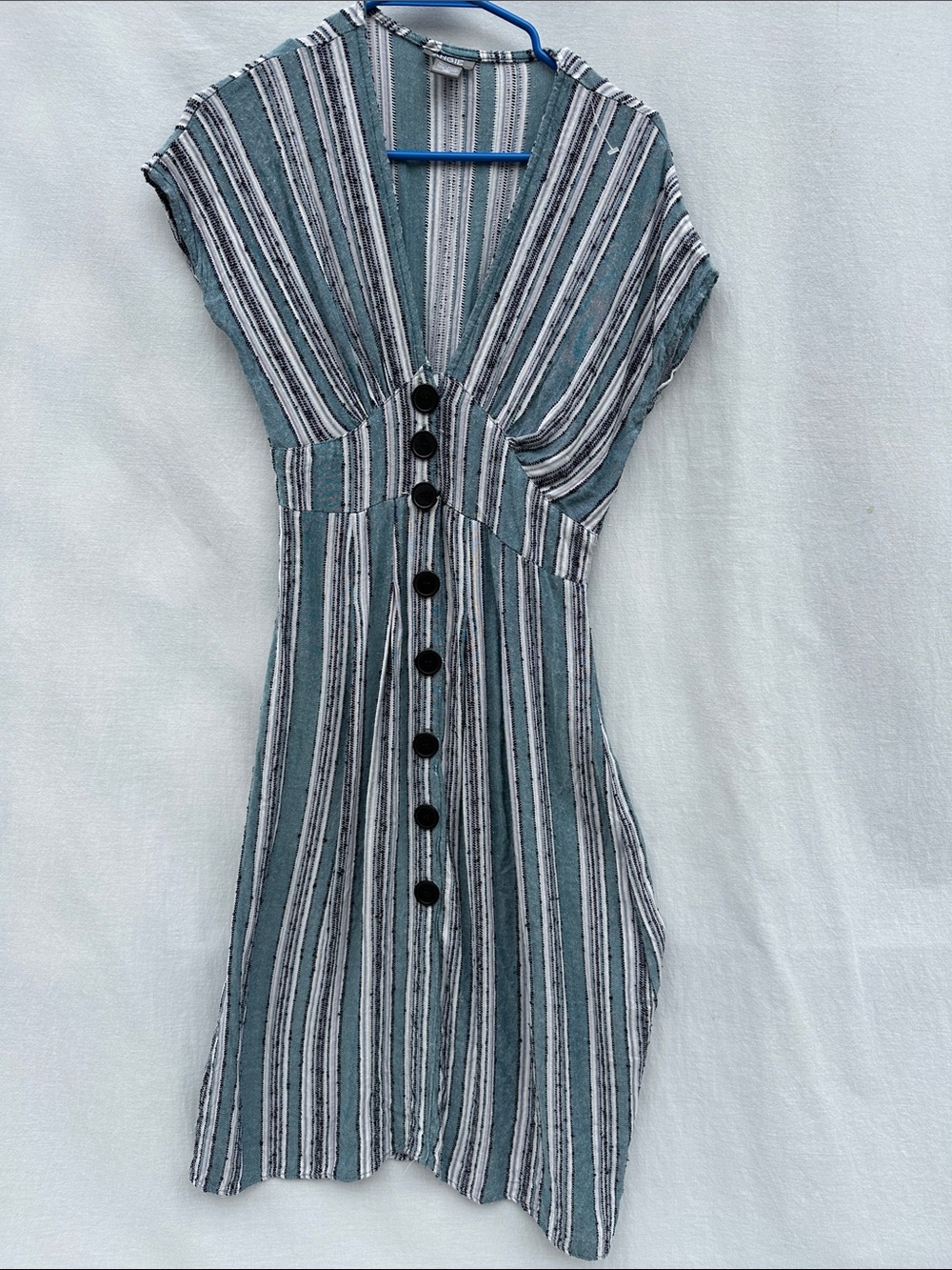 Angie Striped Teal & White Button-Front Dress